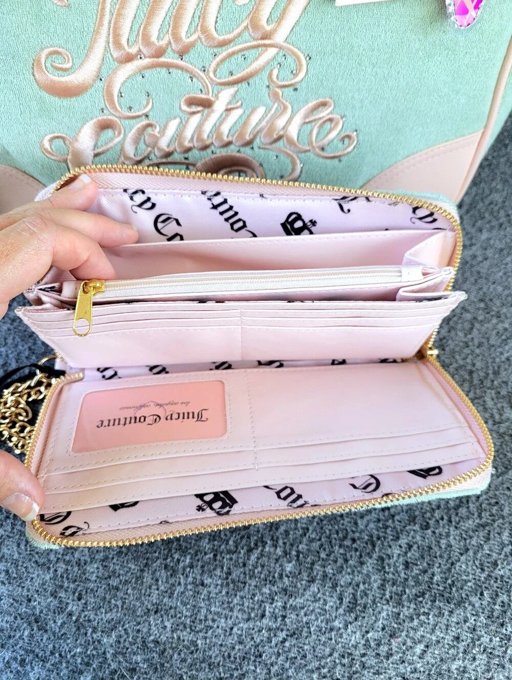 NWT Juicy Couture Sugar Rush Tote Handbag and Matching Wallet in Frosty Green